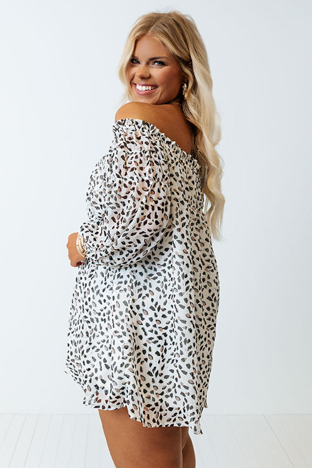 Cheetah Spotted Plus Size Off Shoulder Blouse-2