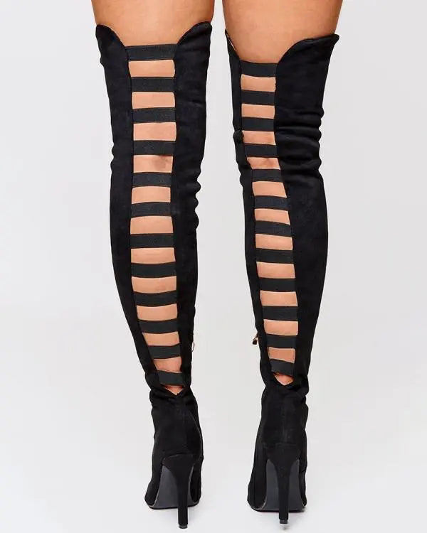 Back Ladder Cutout Knee-high Stiletto Boots