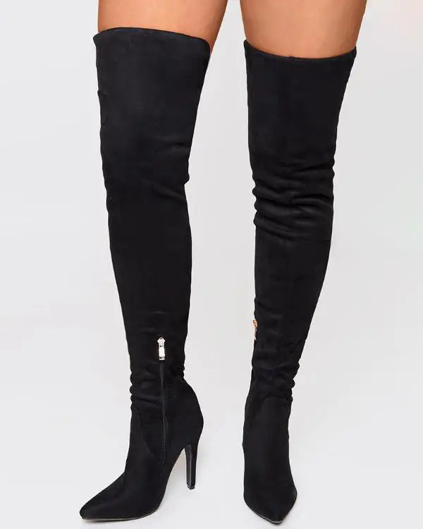 Back Ladder Cutout Knee-high Stiletto Boots