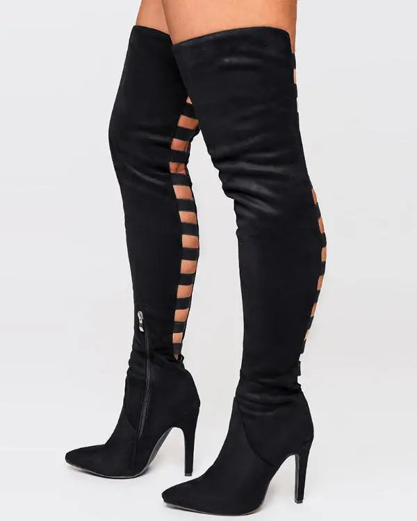 Back Ladder Cutout Knee-high Stiletto Boots