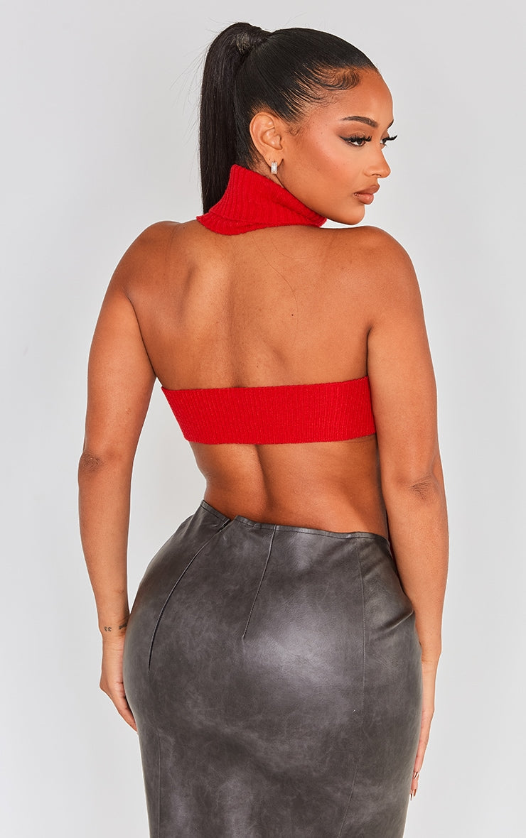 Shape Cream Knit Cut Out Ring Detail Crop Top