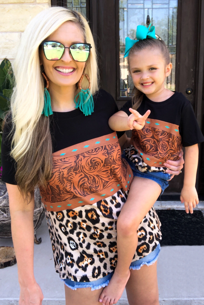 Brown Print Leopard Colorblock Girls' T-shirt-7