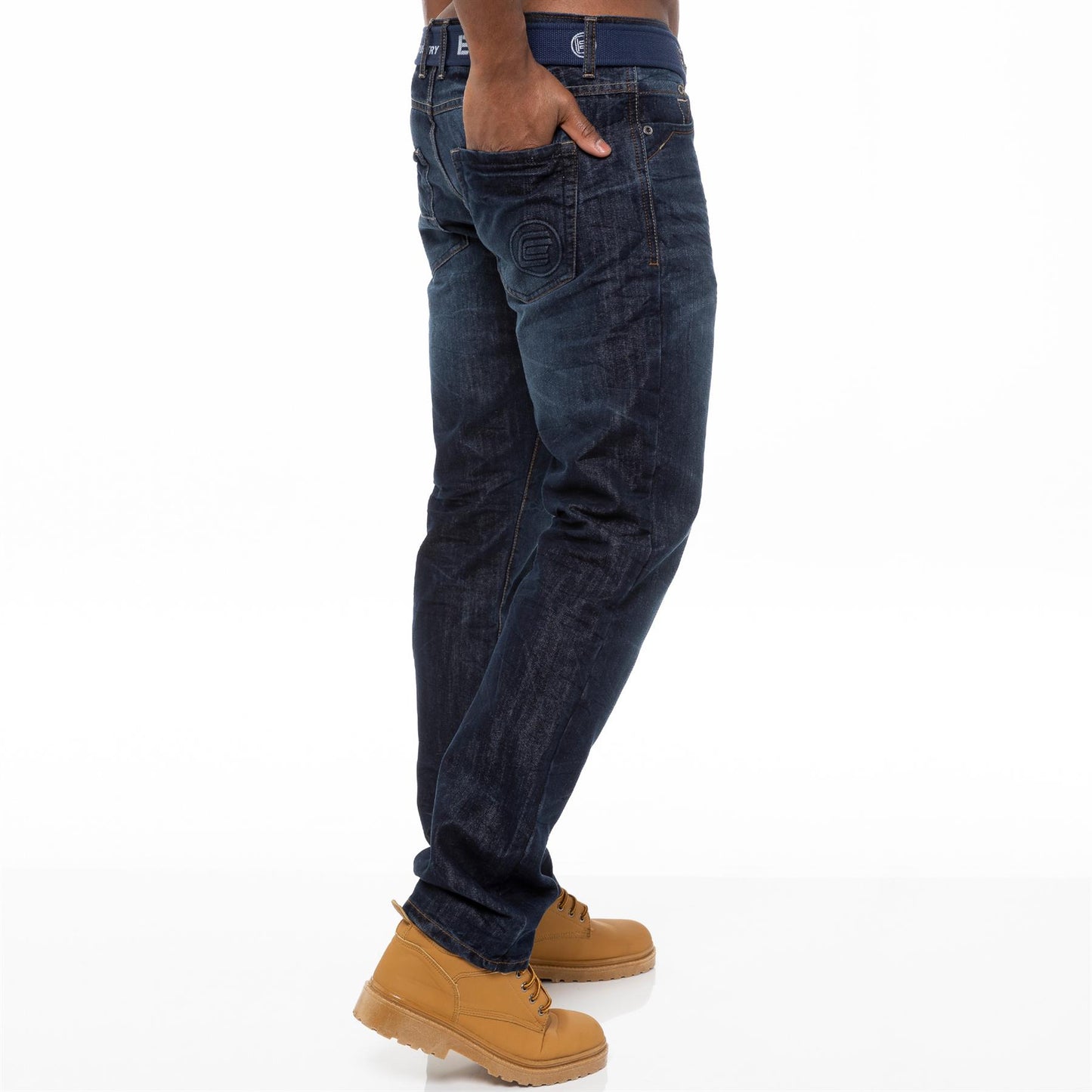 Enzo Mens Jeans Straight Leg Denim Pants Regular Fit Free Belt Trousers UK Sizes