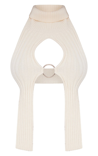 Shape Cream Knit Cut Out Ring Detail Crop Top