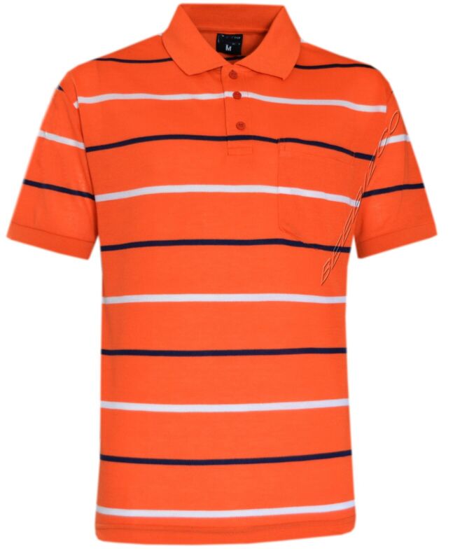 Mens Short Sleeve Striped Pique Polo Shirt Top Summer Casual with Pocket M - XXL