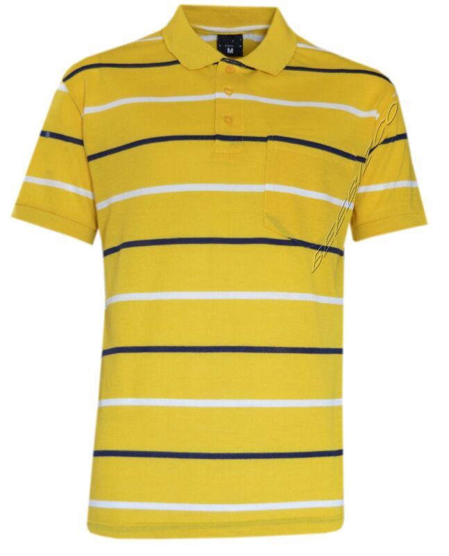 Mens Short Sleeve Striped Pique Polo Shirt Top Summer Casual with Pocket M - XXL