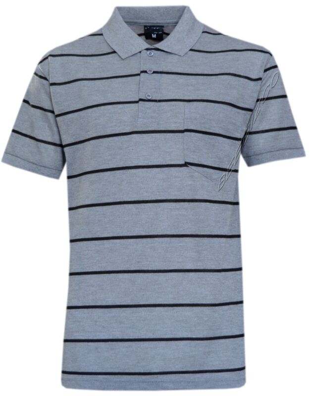 Mens Short Sleeve Striped Pique Polo Shirt Top Summer Casual with Pocket M - XXL