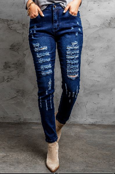 Mid Rise Distressed Ripped Holes Skinny Jeans-0