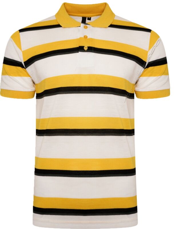 Mens Striped Polo Shirts Pique Short Sleeve Yarn Dyed T-Shirt Casual Top M - 6XL