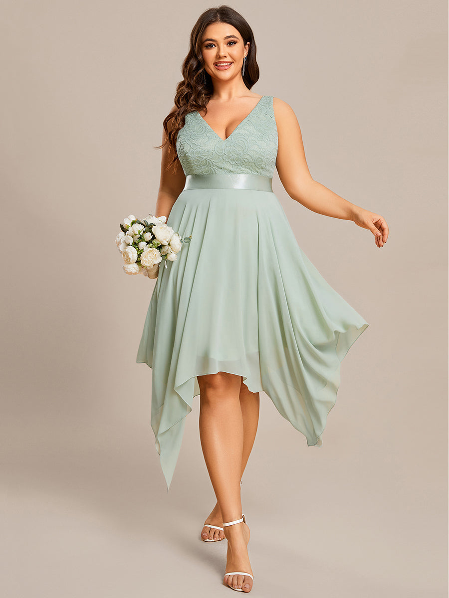 Plus Size Deep V Neck Asymmetrical Hem Sleeveless Wholesale Dresses