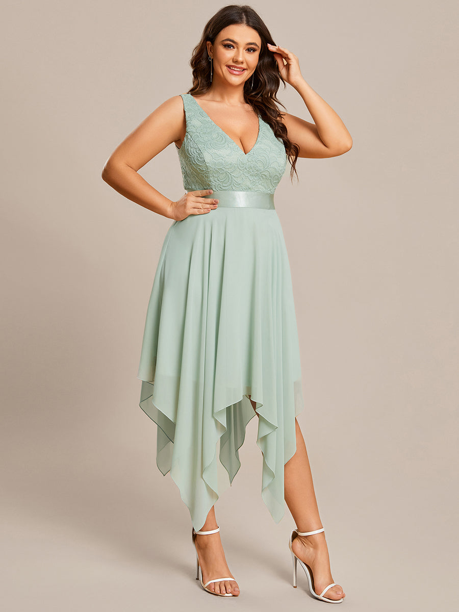 Plus Size Deep V Neck Asymmetrical Hem Sleeveless Wholesale Dresses