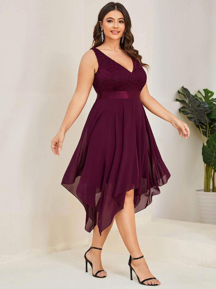 Plus Size Deep V Neck Asymmetrical Hem Sleeveless Wholesale Dresses