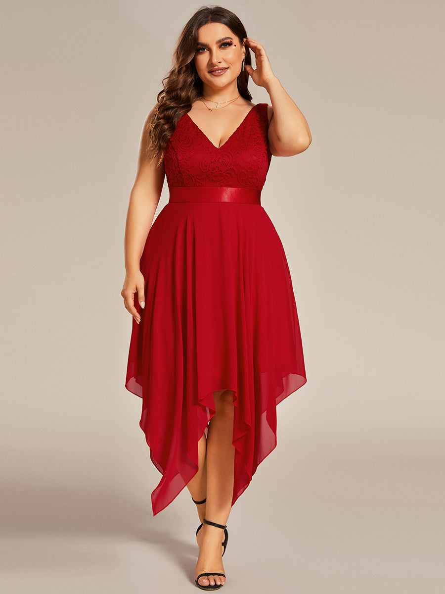 Plus Size Deep V Neck Asymmetrical Hem Sleeveless Wholesale Dresses