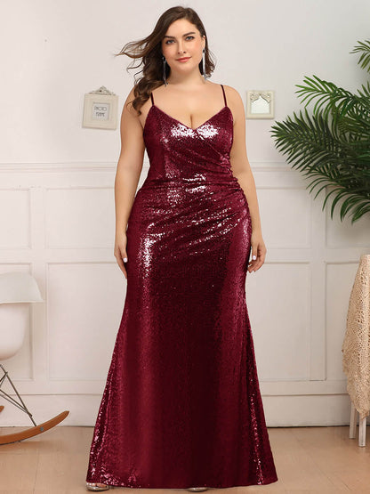 Sexy Spaghetti-Trägern Fishtail Pailletten Großhandel Plus Size Abendkleider