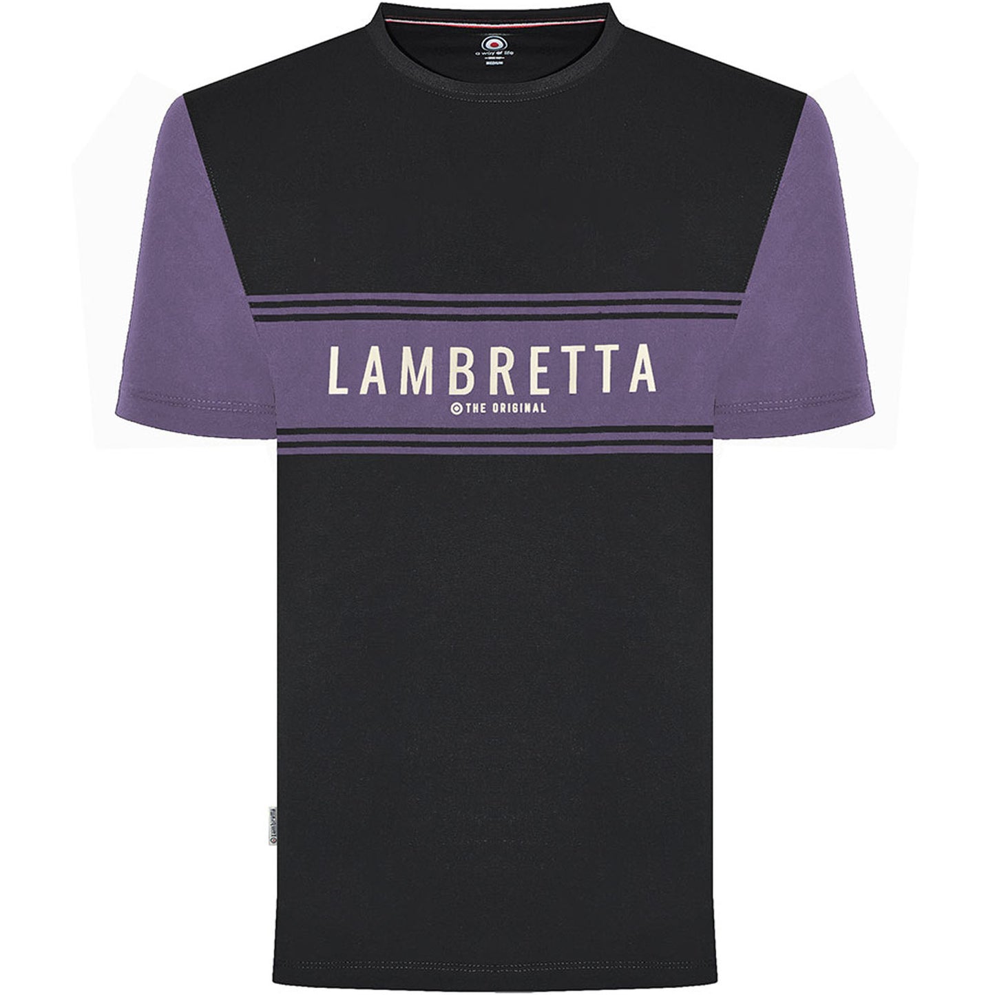 Lambretta Mens Logo Panel Raglan Retro Crew Neck T-Shirt Tee Top