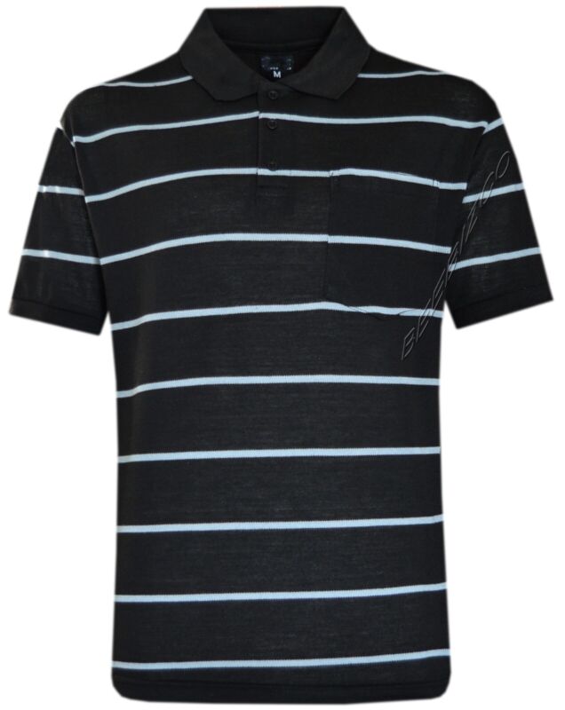 Mens Short Sleeve Striped Pique Polo Shirt Top Summer Casual with Pocket M - XXL