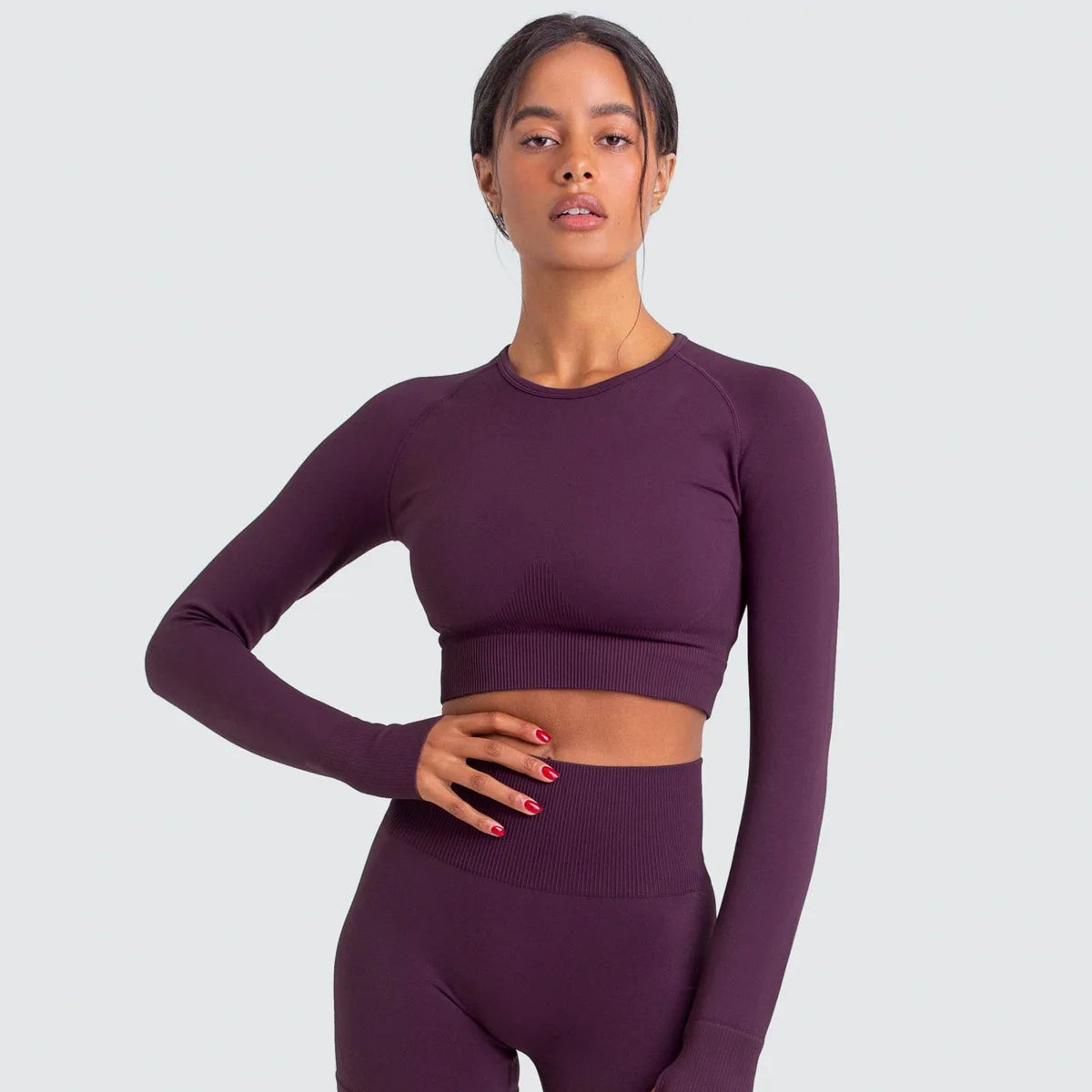 Seamless Pure Color Fitness Slim Breathable Tops Yoga Sports Gym Tight Long Sleeve Shirt For Women