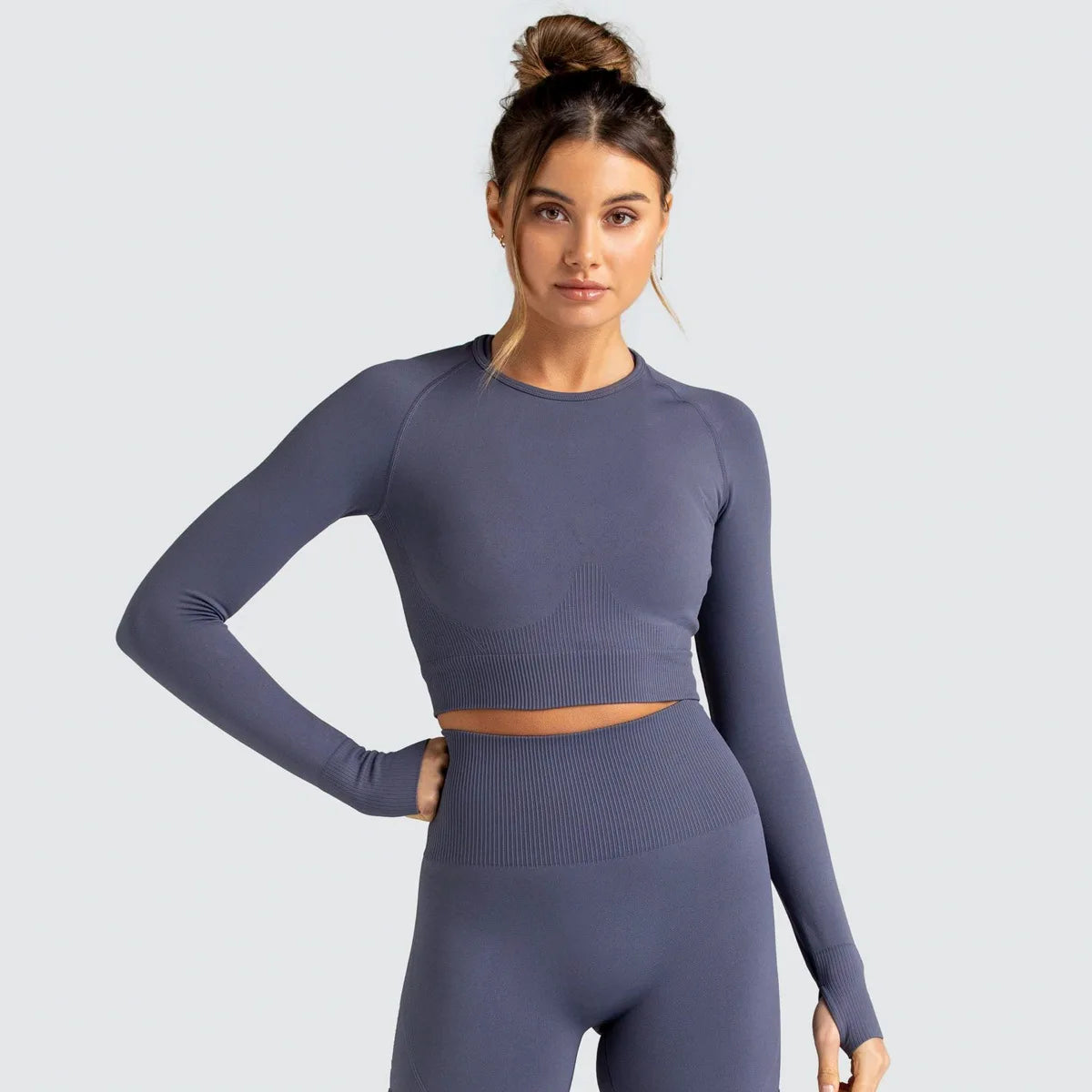 Seamless Pure Color Fitness Slim Breathable Tops Yoga Sports Gym Tight Long Sleeve Shirt For Women