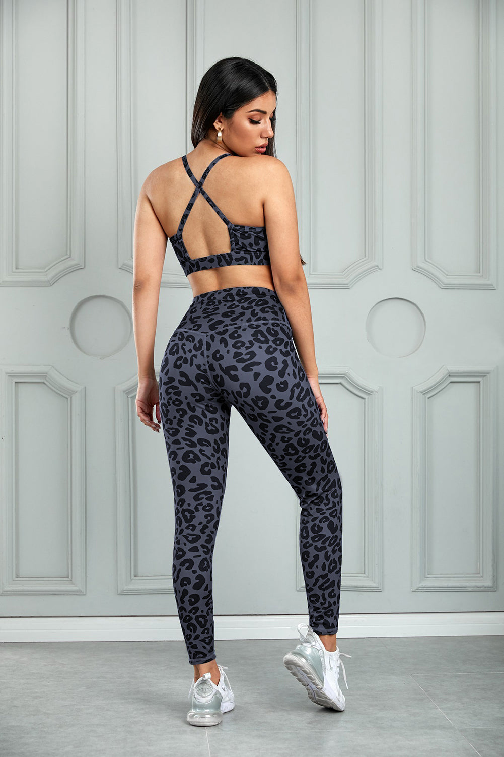 Charcoal Leopard Sports Bra and Legging Set