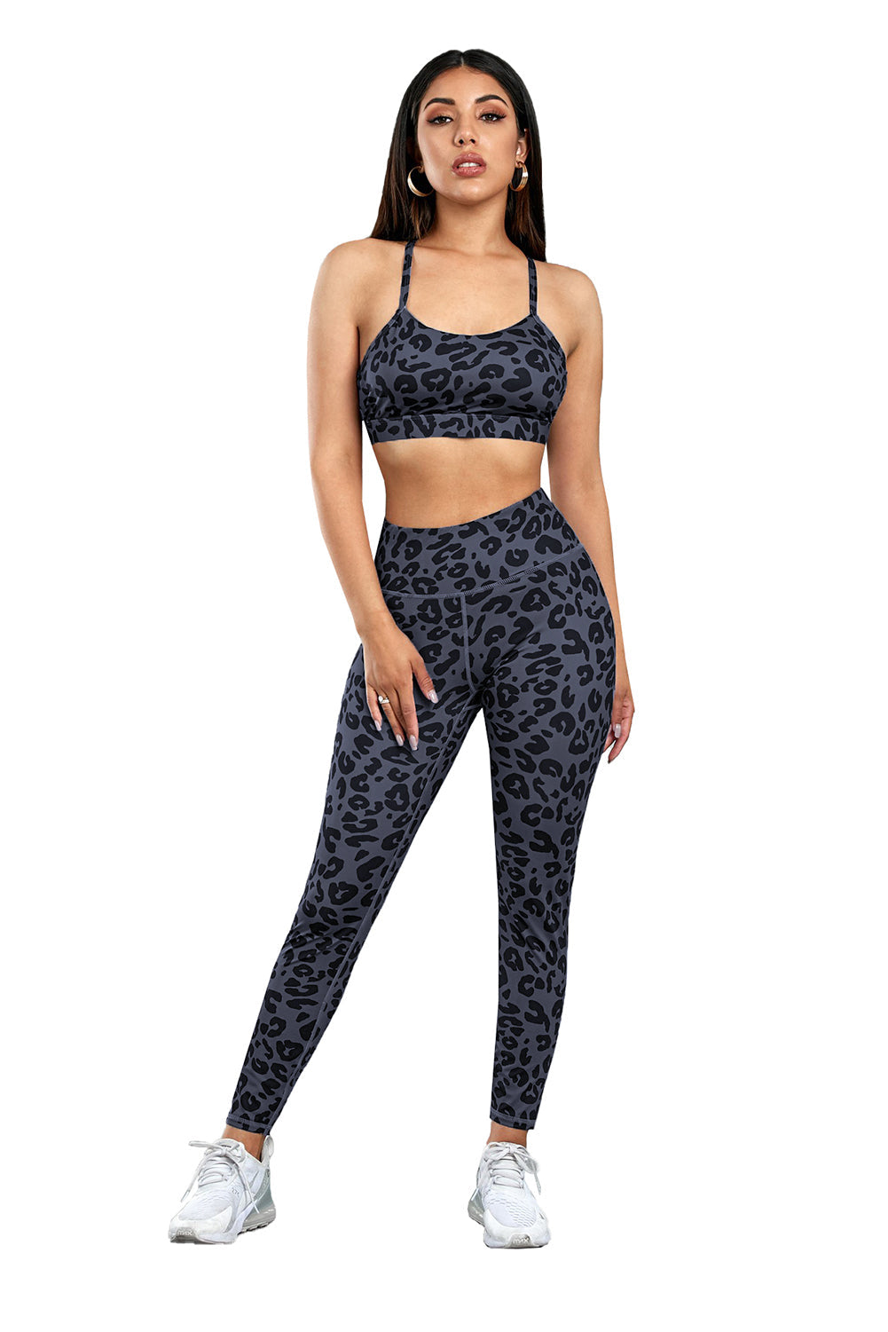 Charcoal Leopard Sports Bra and Legging Set