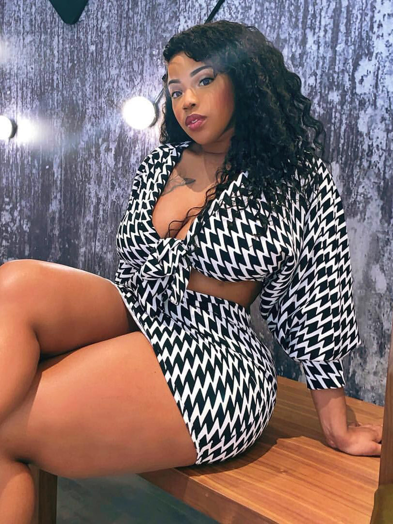 Sexy Houndstooth Two Piece Skirt Sets