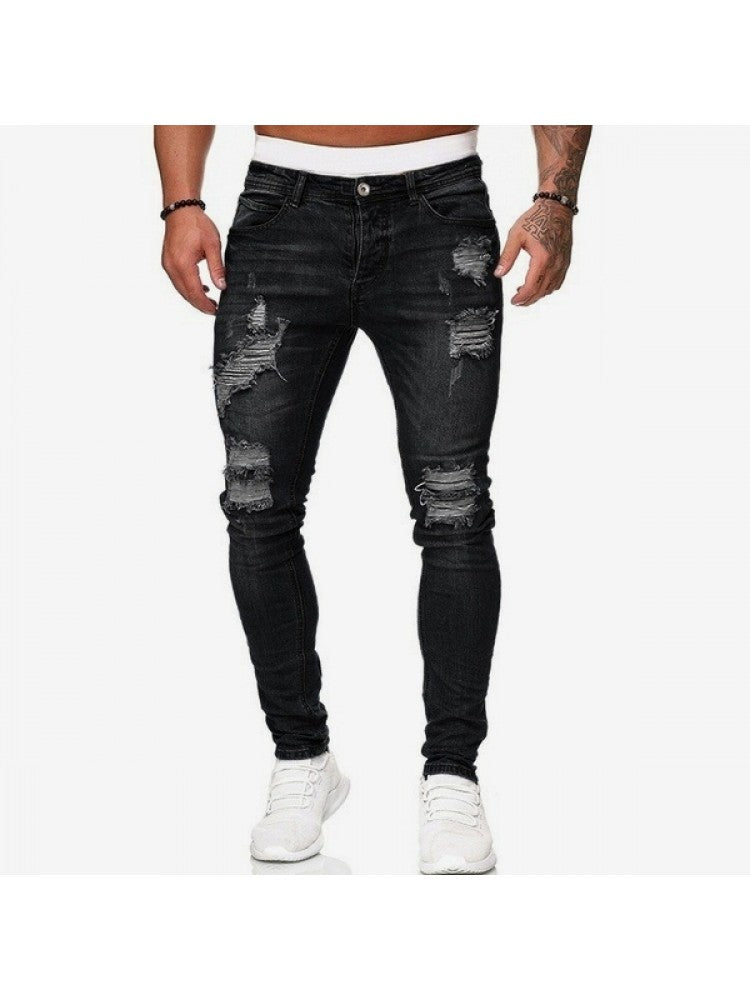 Ripped Washed Denim Mid-rise Jeans