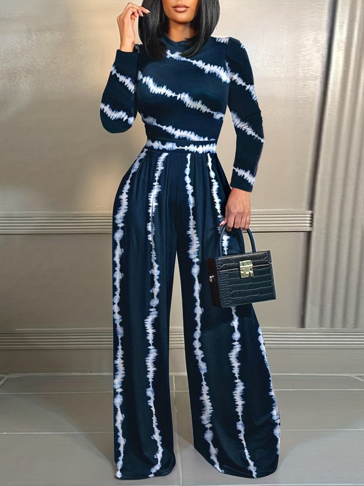 Long sleeve Stand Collar Wide Leg Jumpsuits