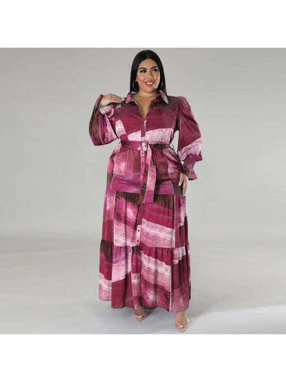 Gradient Color High Rise Loose Plus Long Sleeves Dress