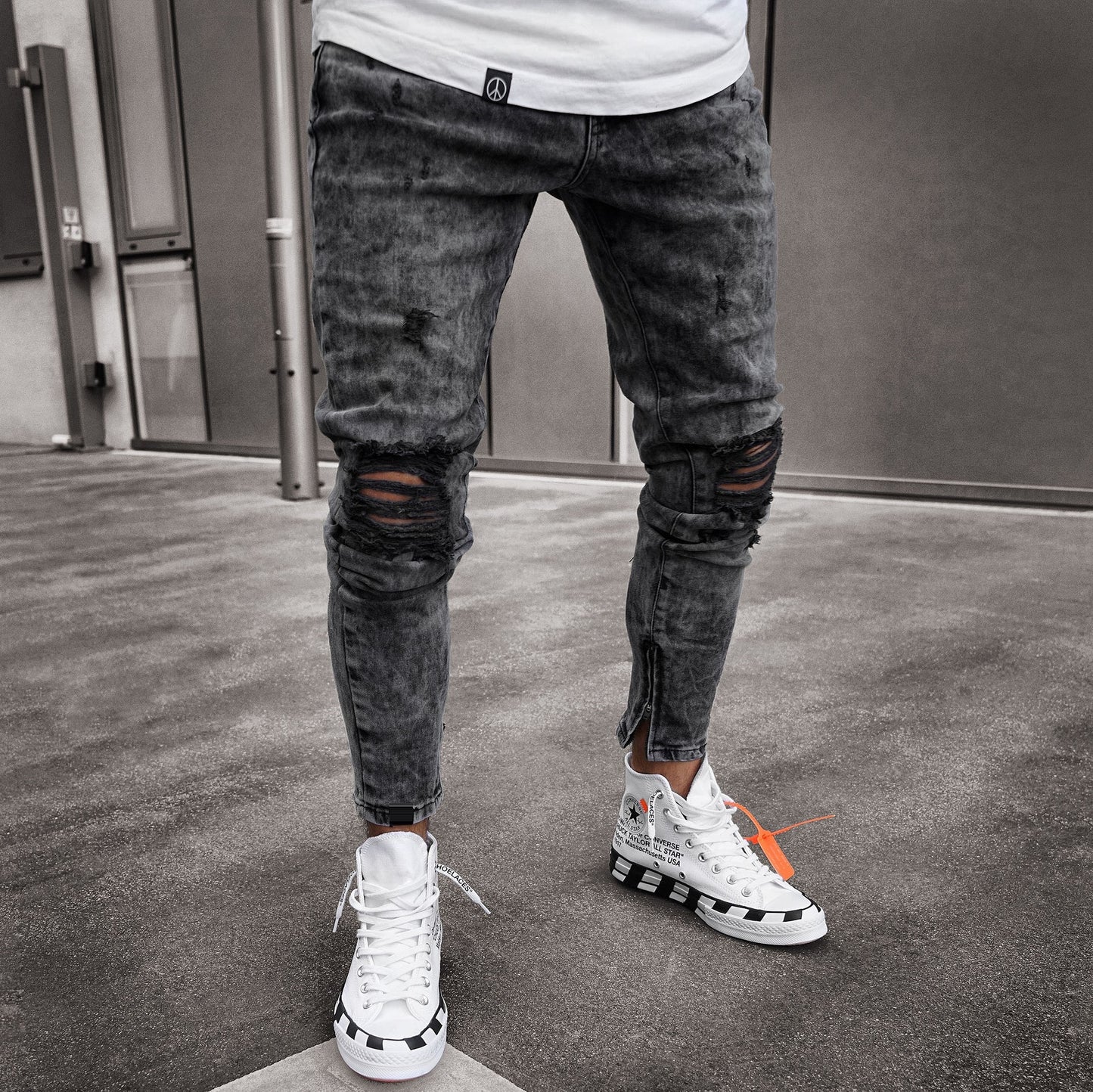 Fashion Pure Color Ripped Men's Denim Jeans