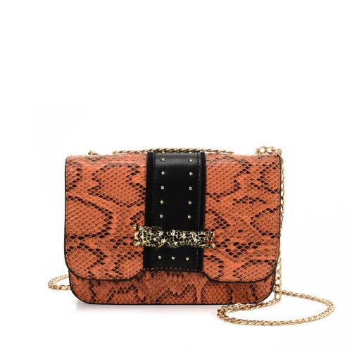 VK2118 ORANGE - Snakeskin Chain Bag For Women-0