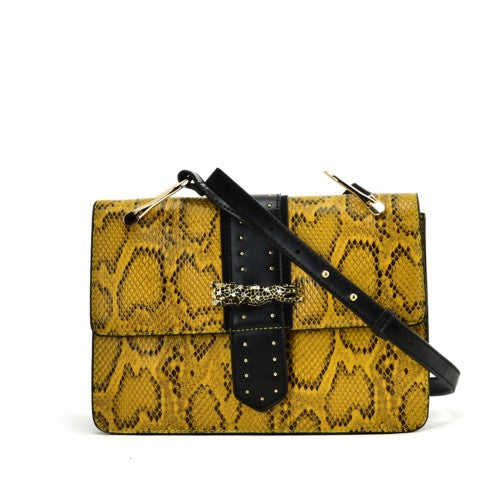 VK2119 Yellow - Snakeskin Cross Body Bag For Women With Buckle Design-0