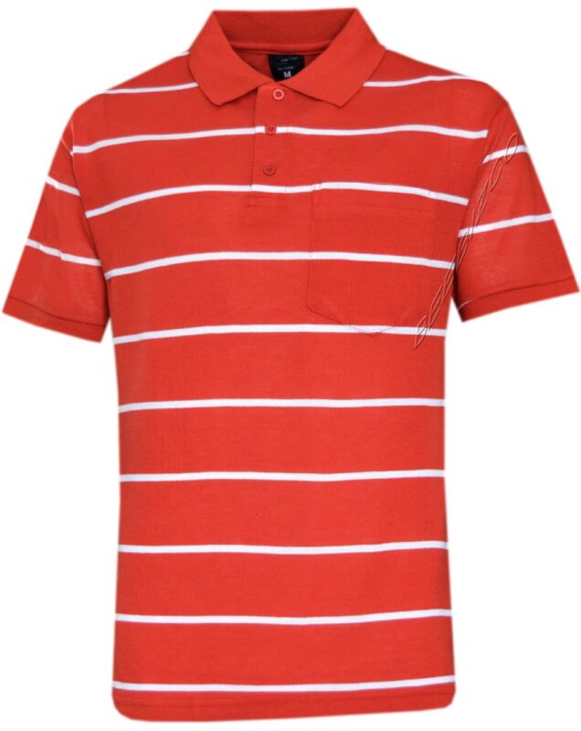 Mens Short Sleeve Striped Pique Polo Shirt Top Summer Casual with Pocket M - XXL