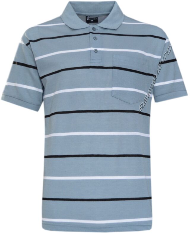 Mens Short Sleeve Striped Pique Polo Shirt Top Summer Casual with Pocket M - XXL