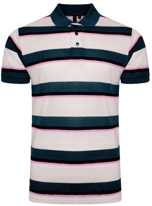 Mens Striped Polo Shirts Pique Short Sleeve Yarn Dyed T-Shirt Casual Top M - 6XL