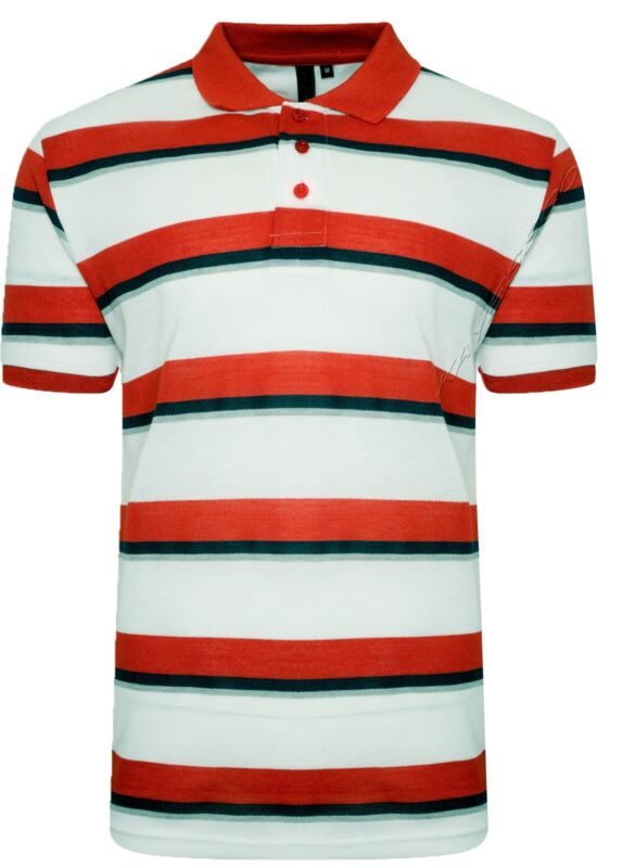 Mens Striped Polo Shirts Pique Short Sleeve Yarn Dyed T-Shirt Casual Top M - 6XL