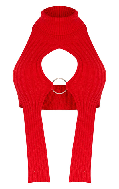 Shape Cream Knit Cut Out Ring Detail Crop Top