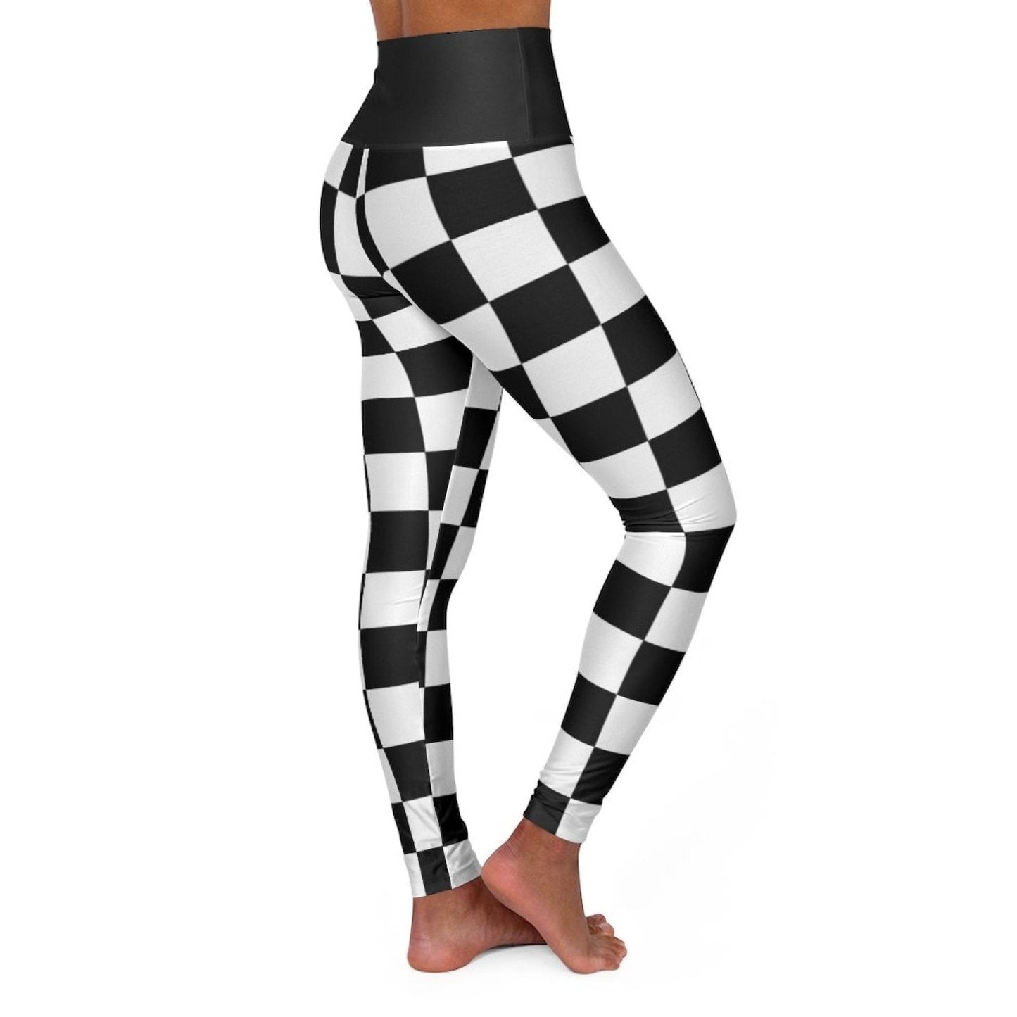 High Waisted Yoga Leggings, Black And White Checker Style Fitness Pants-0