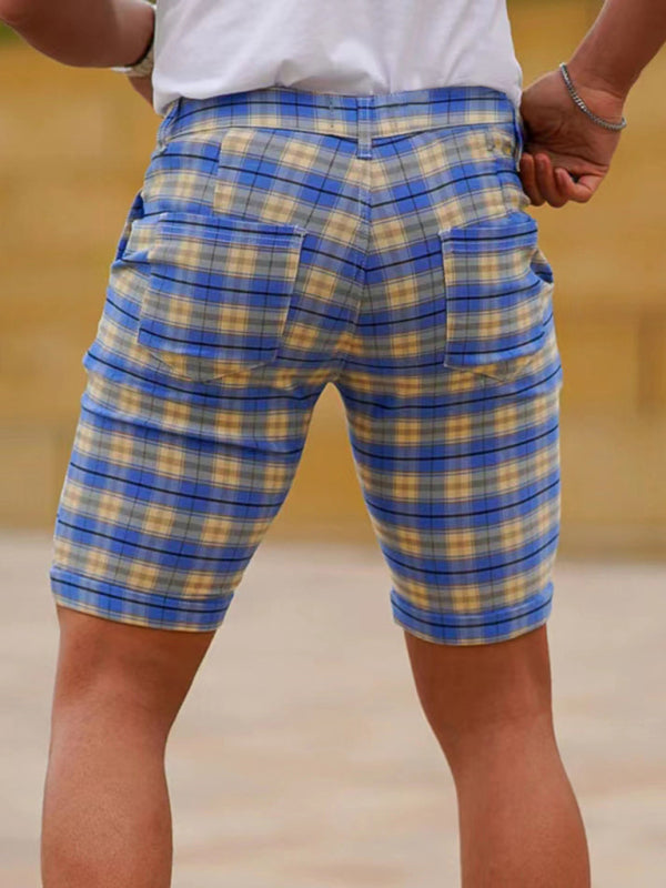 Skinny-Shorts mit Karomuster für Herren in Übergröße 