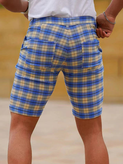 Skinny-Shorts mit Karomuster für Herren in Übergröße 