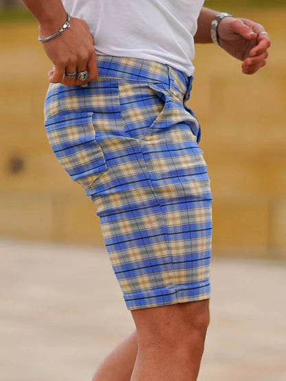 Skinny-Shorts mit Karomuster für Herren in Übergröße 
