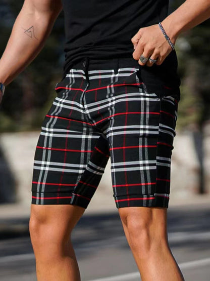 Skinny-Shorts mit Karomuster für Herren in Übergröße 