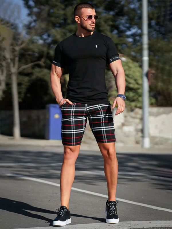 Skinny-Shorts mit Karomuster für Herren in Übergröße 