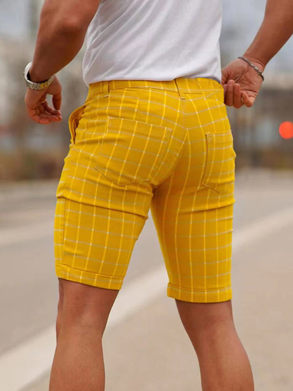 Skinny-Shorts mit Karomuster für Herren in Übergröße 