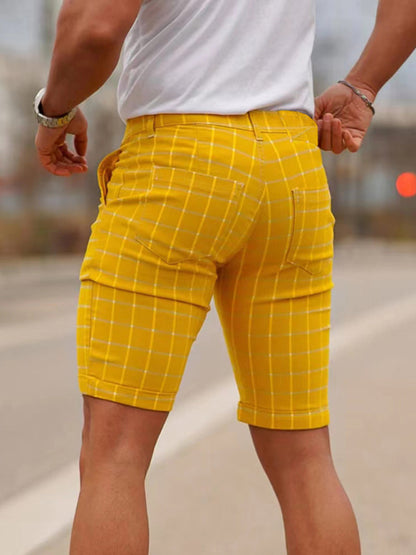 Skinny-Shorts mit Karomuster für Herren in Übergröße 