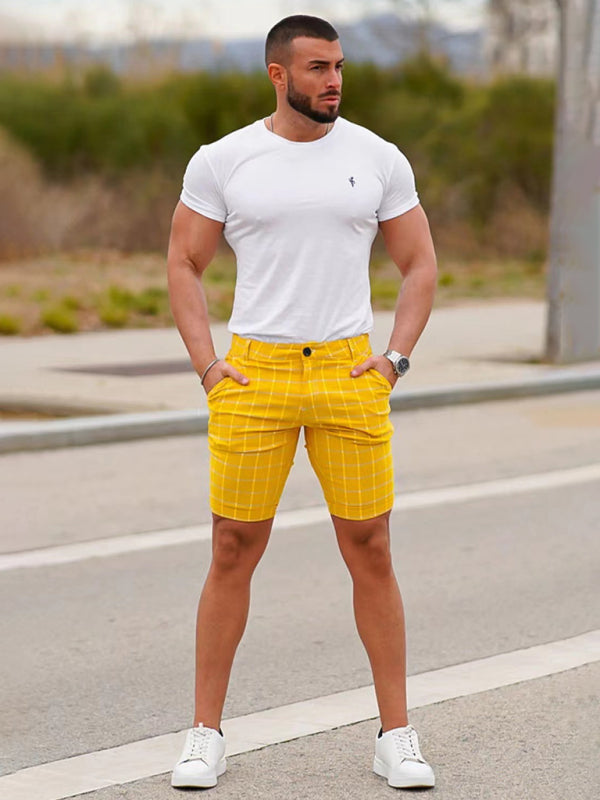 Skinny-Shorts mit Karomuster für Herren in Übergröße 