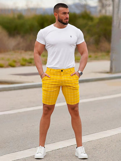 Skinny-Shorts mit Karomuster für Herren in Übergröße 