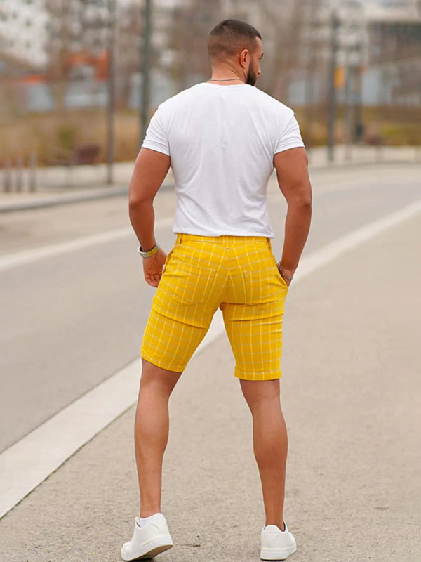 Skinny-Shorts mit Karomuster für Herren in Übergröße 