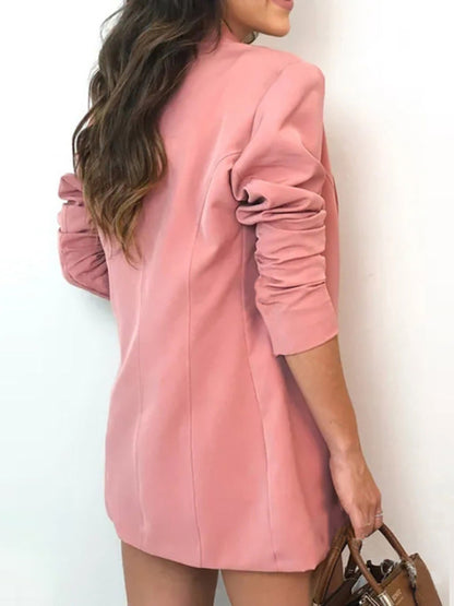 Women's Solid Color Three-piece Suit Long Sleeve Blazer Matching Tank Top And Shorts