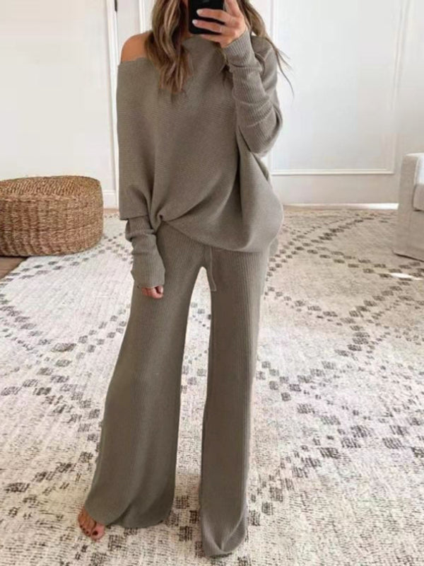 Women's Solid Color Casual Solid Color Off Shoulder Knit Suit