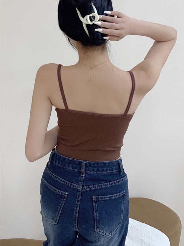 Einfarbiges, eng geripptes Crop-Top mit Rundhalsausschnitt für Damen 